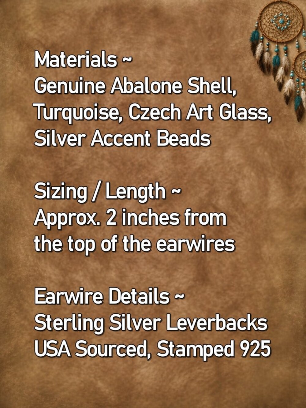Abalone Shell Earrings Sterling Silver Leverback Dangle Boho Southwest - Picture 2 of 8